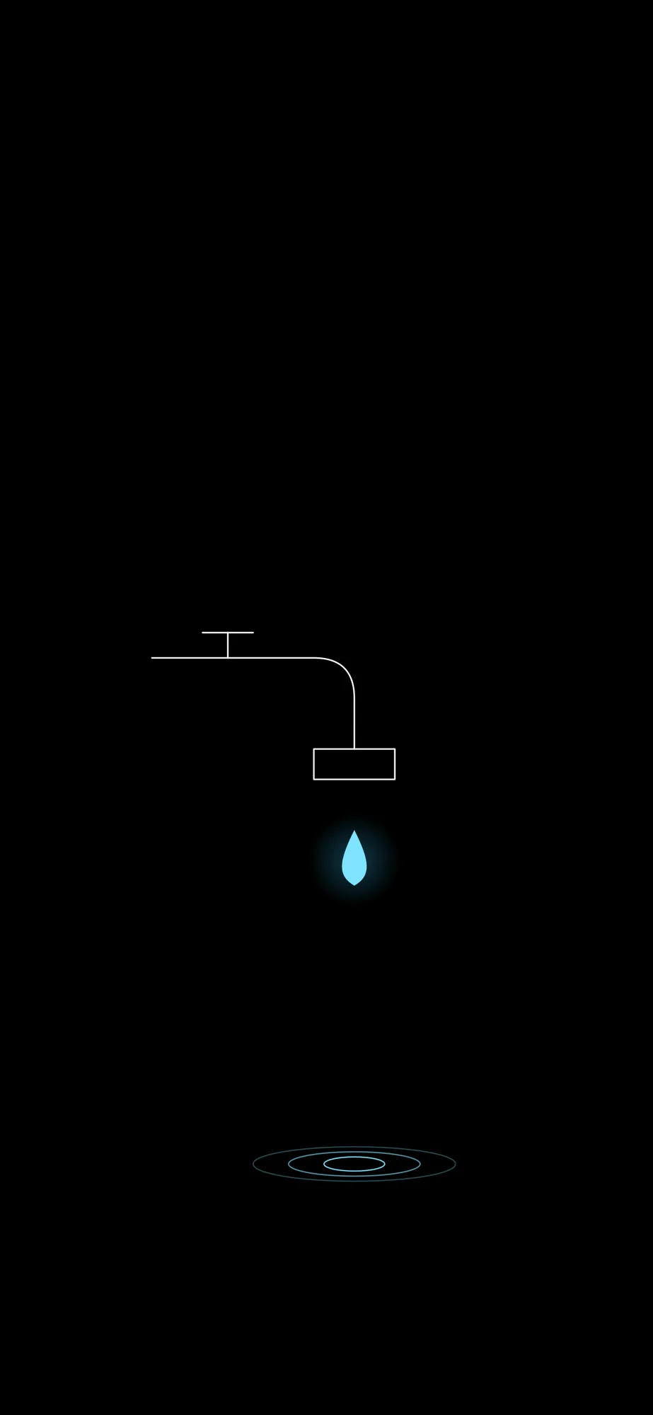 Dripping Tap: A faucet outline with one bright droplet about to fall.