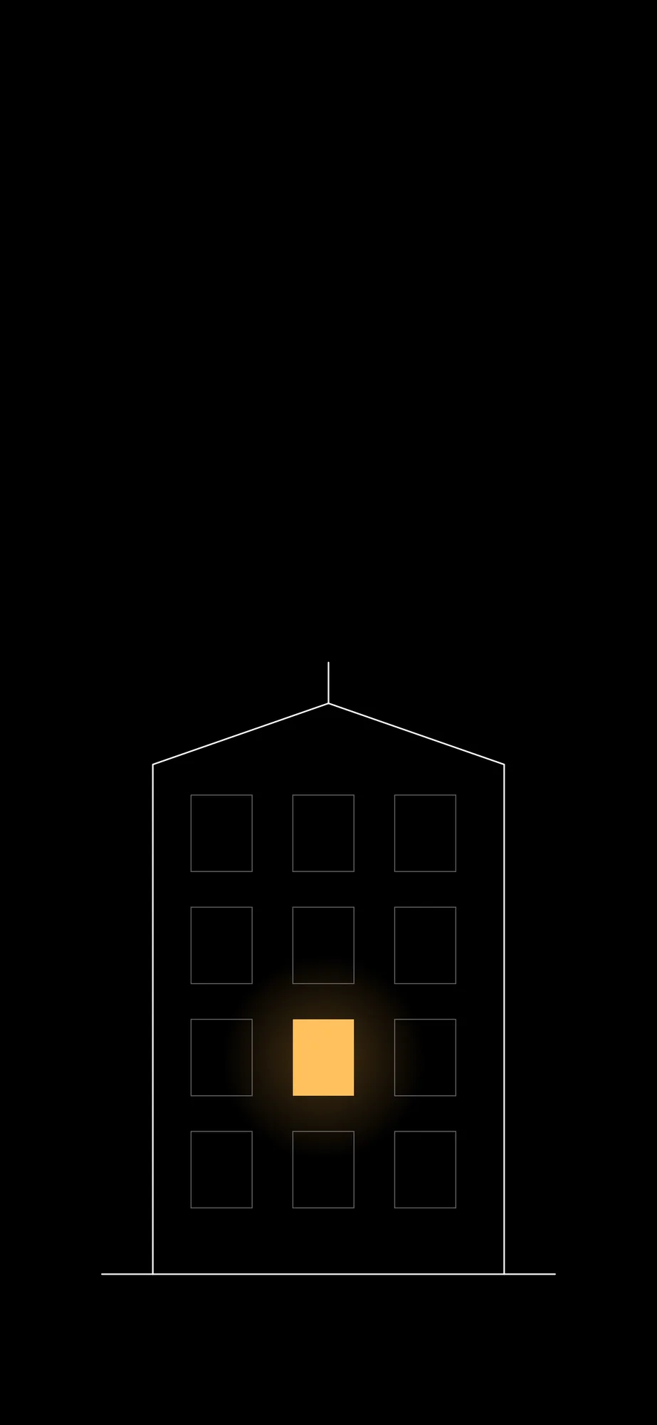 One Lit Window: A dark building outline with a single warm window lit.