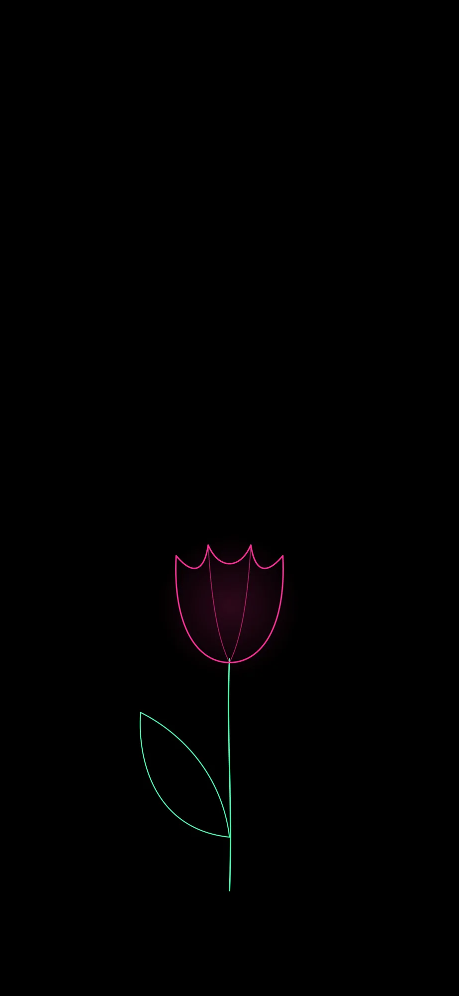 Neon Tulip: A single neon-pink tulip in fine line art.