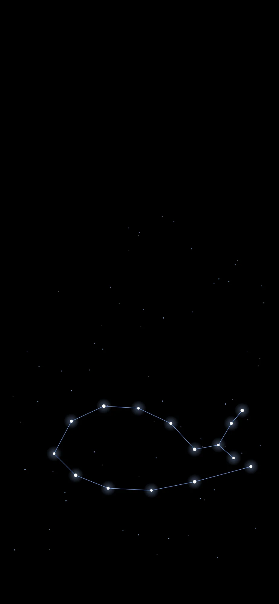 Whale Constellation: Stars joined into the shape of a whale.