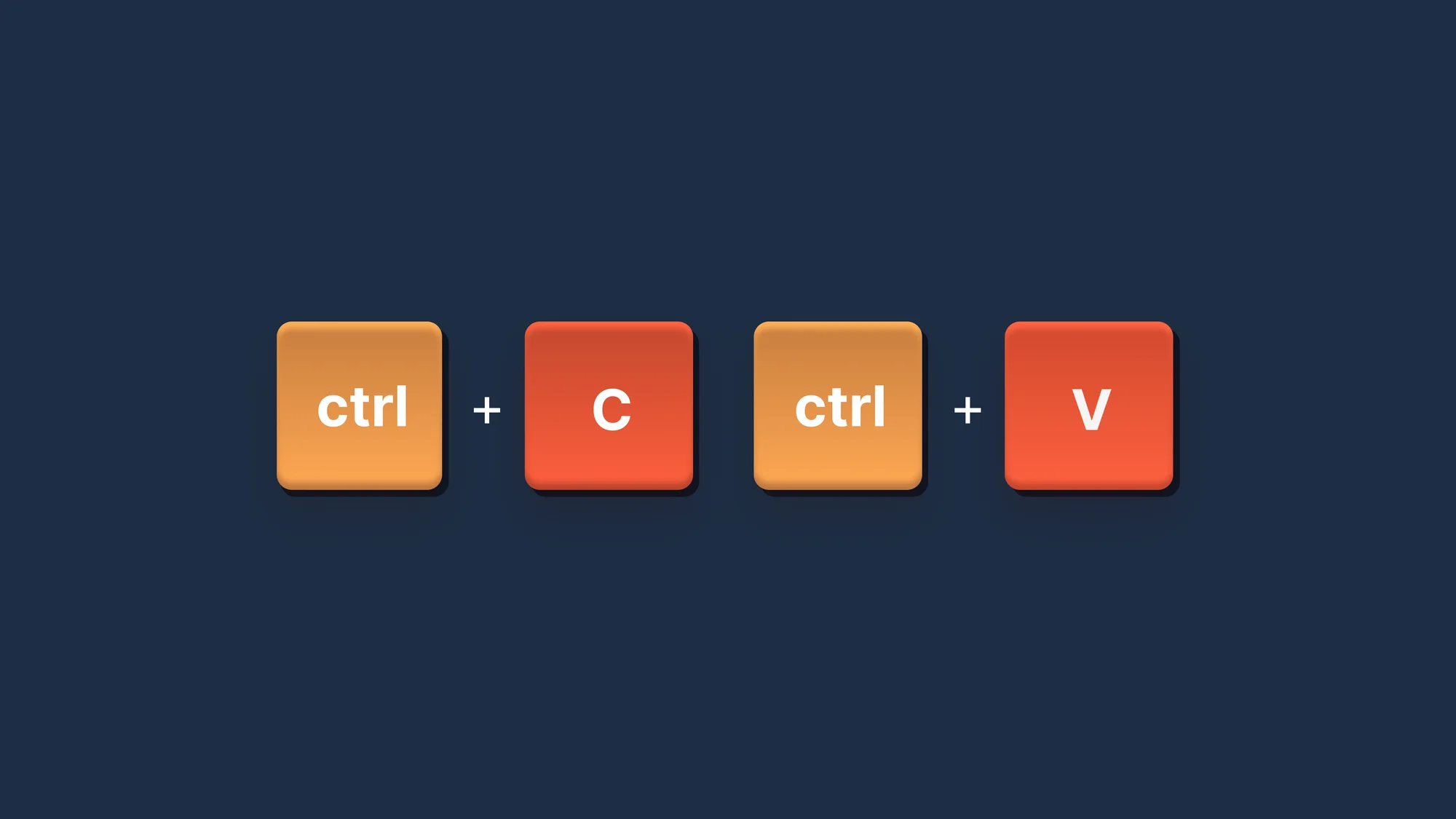Ctrl C, Ctrl V: Four chunky orange keycaps on midnight navy, a tribute to the two shortcuts that built half the internet.