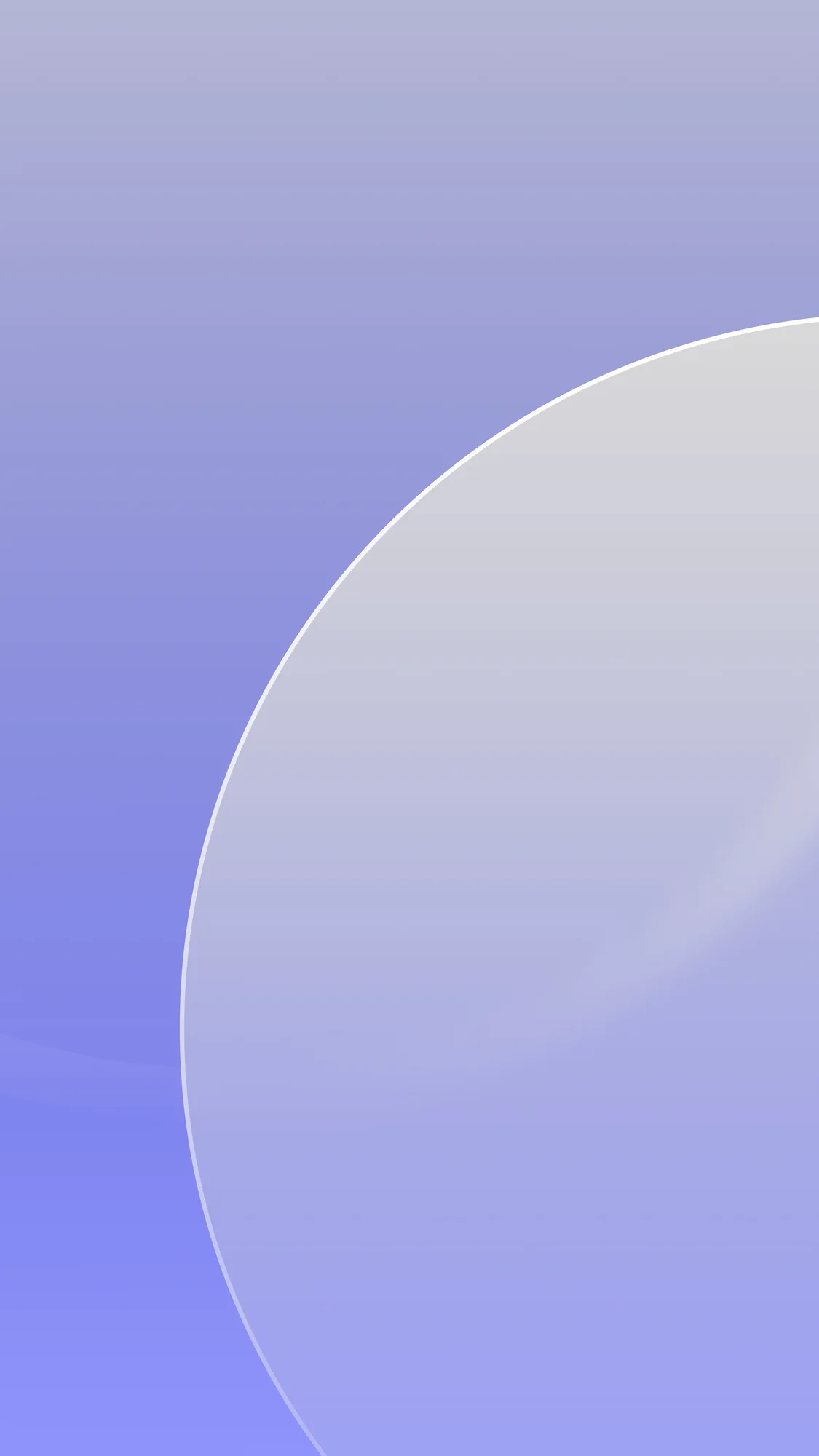 Glass Periwinkle: A muted lavender-to-periwinkle gradient with a frosted disc. The calmest piece in the Glass series.