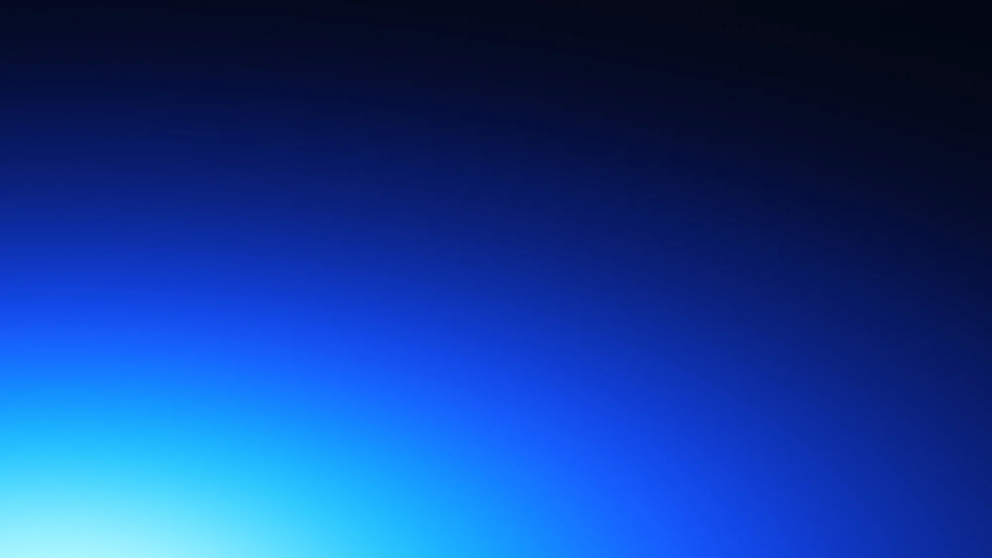 Cobalt Sweep: Deep navy darkness with a cobalt-to-cyan light sweeping up from the bottom-left corner.