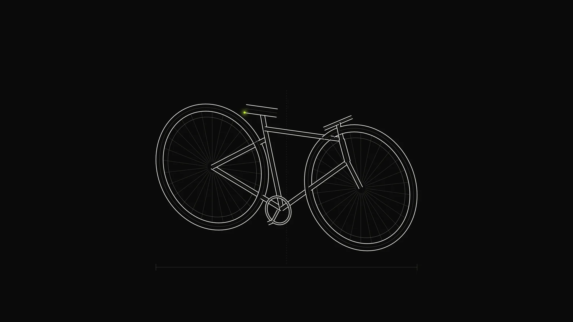 Bicycle Outline: A road bicycle drawn as tubular frame and spoked wheels with a lime rear reflector.