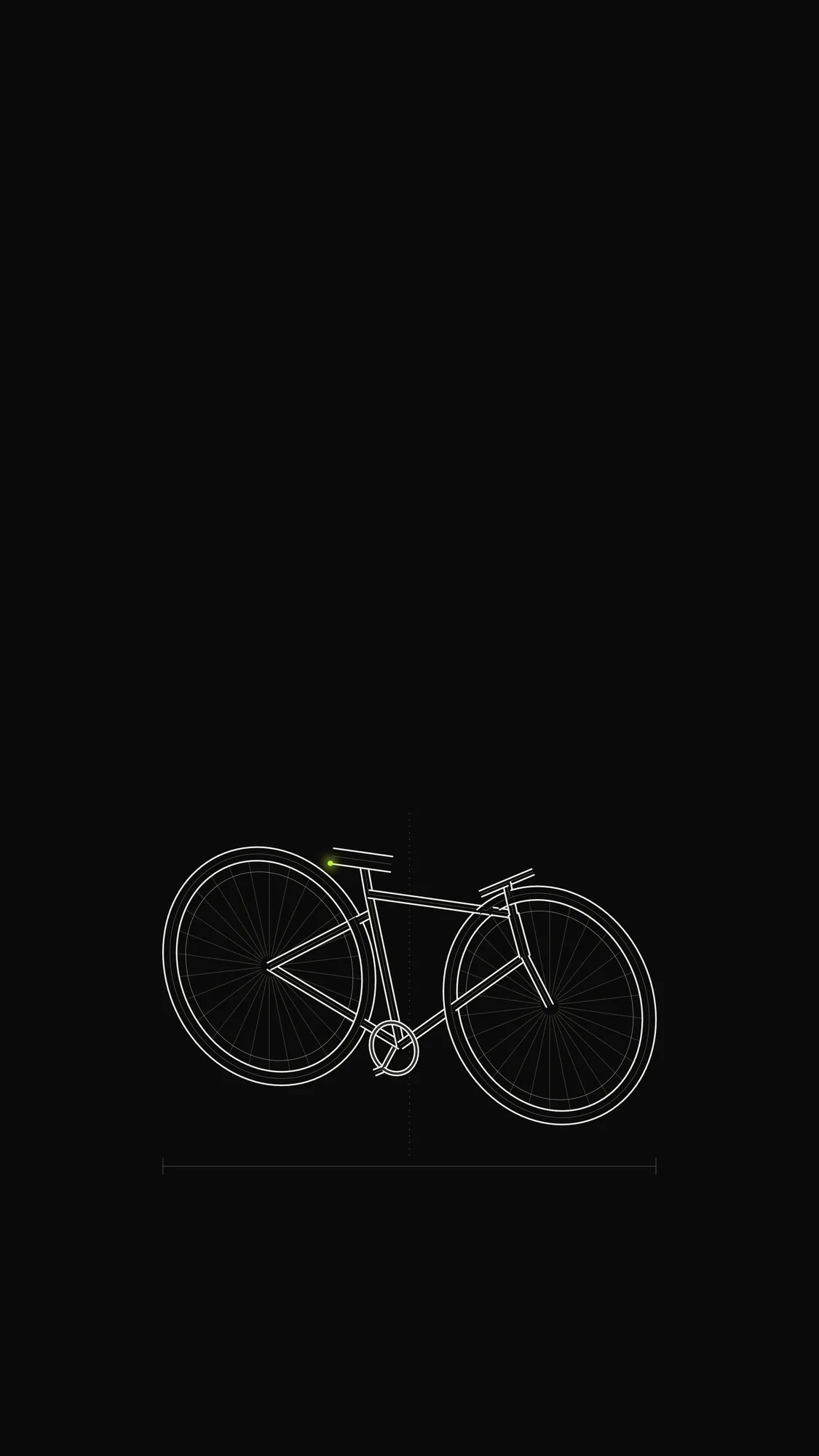 Bicycle Outline: A road bicycle drawn as tubular frame and spoked wheels with a lime rear reflector.