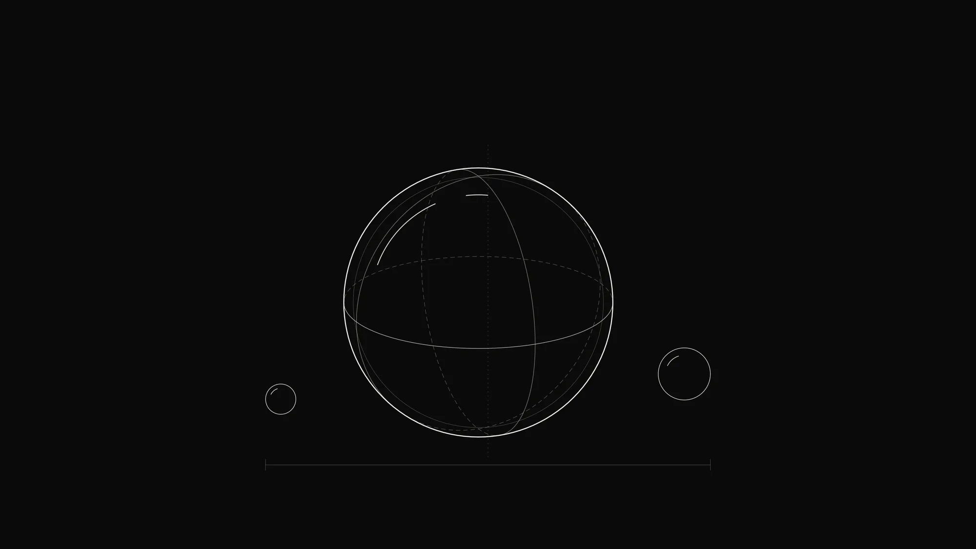 Soap Bubble Outline: A soap bubble with great-circle contours, thin-film shell and two small satellite bubbles.