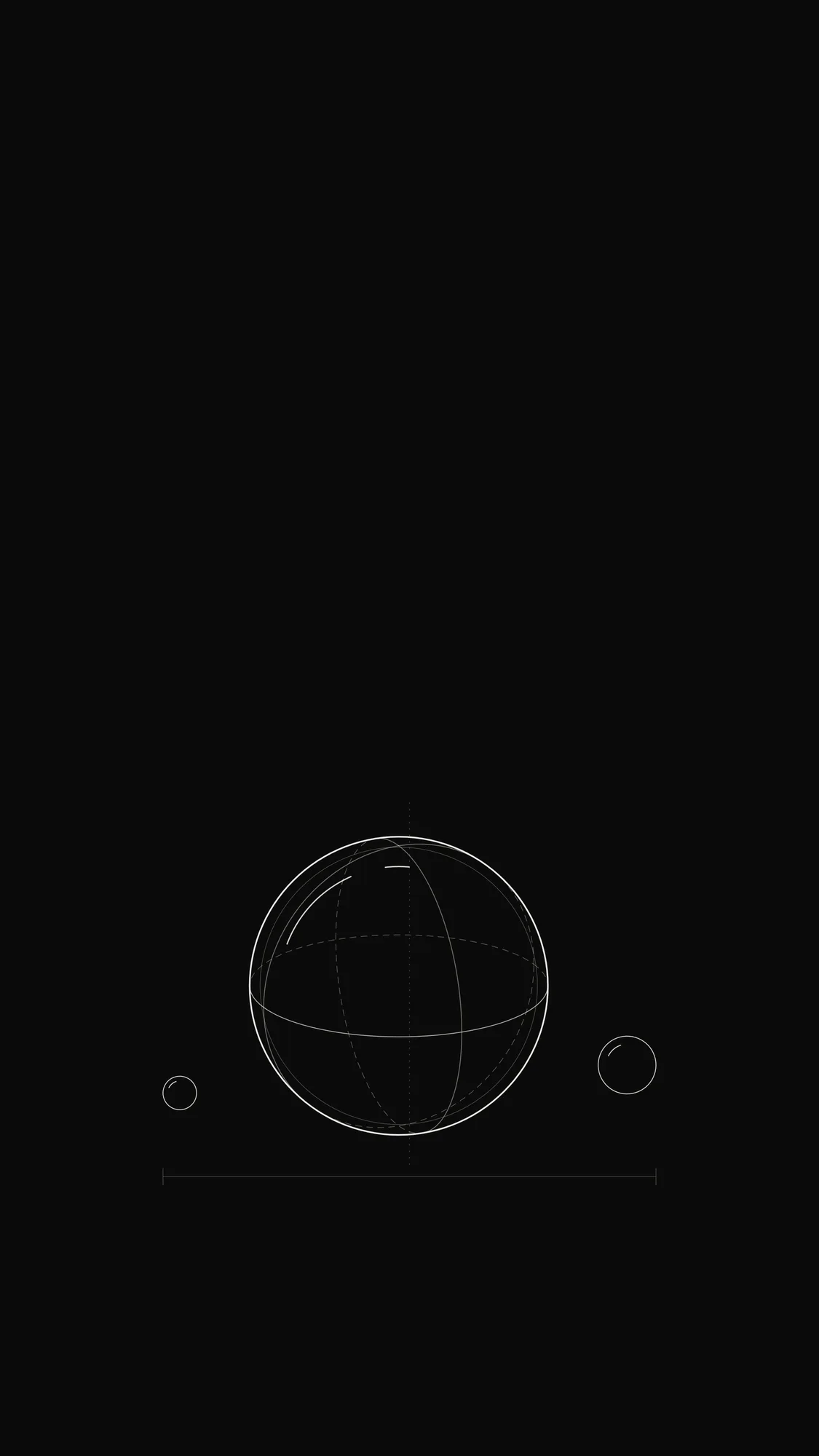 Soap Bubble Outline: A soap bubble with great-circle contours, thin-film shell and two small satellite bubbles.