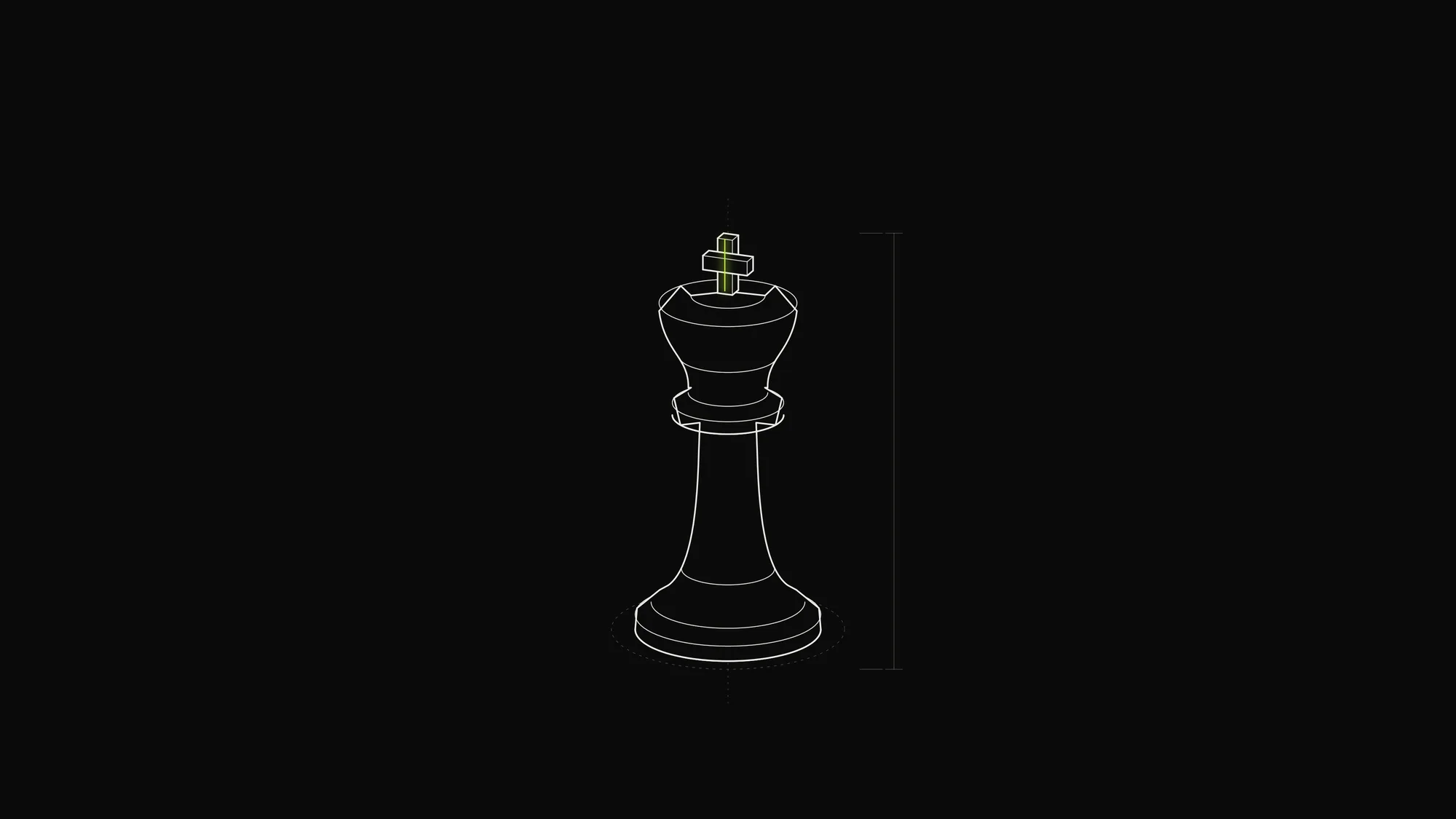 Chess King Outline: A lathe-turned chess king with a cross finial whose vertical bar is picked out in lime.