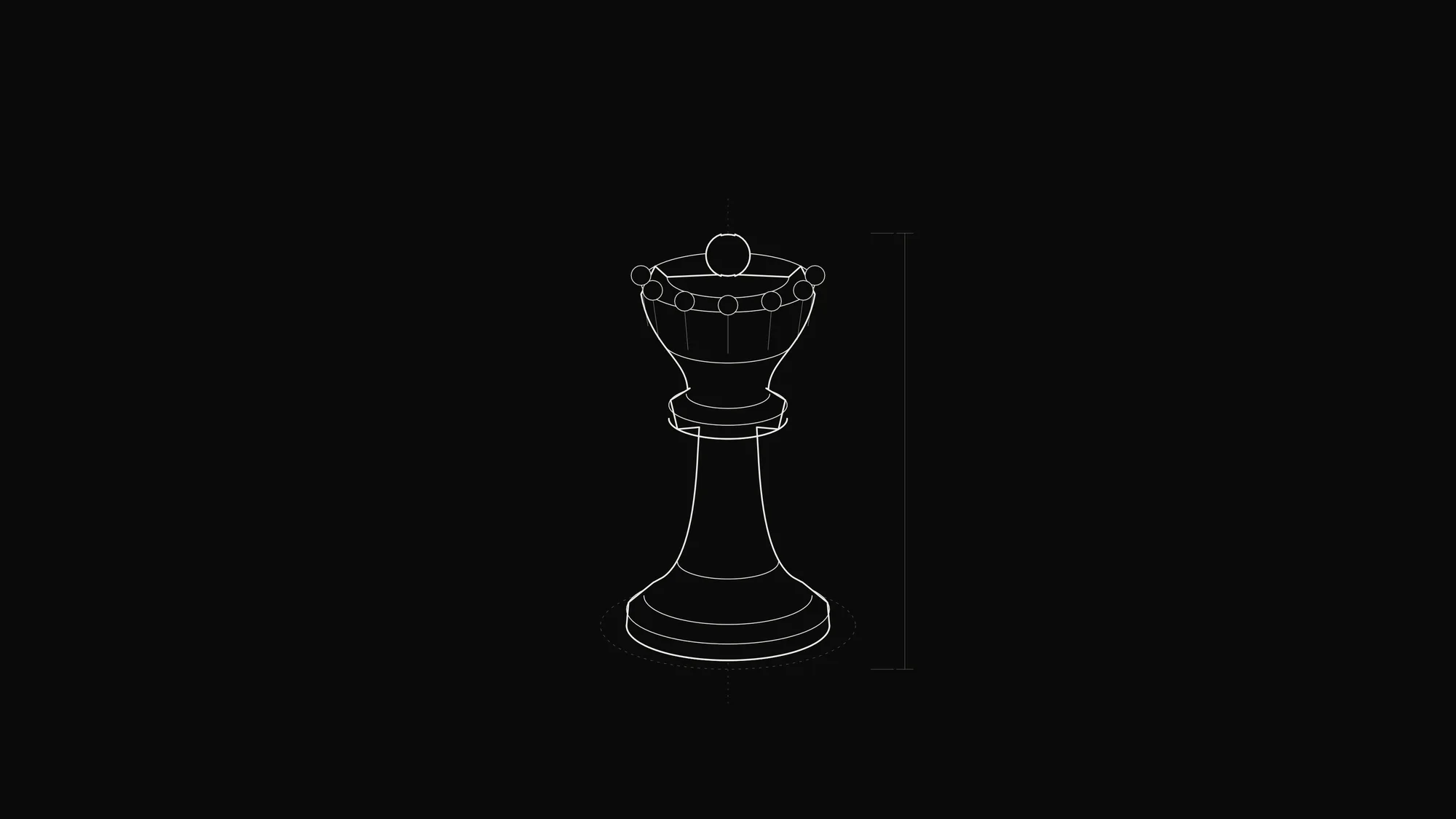 Chess Queen Outline: A chess queen with a beaded coronet, slender waist and ball finial in outline.