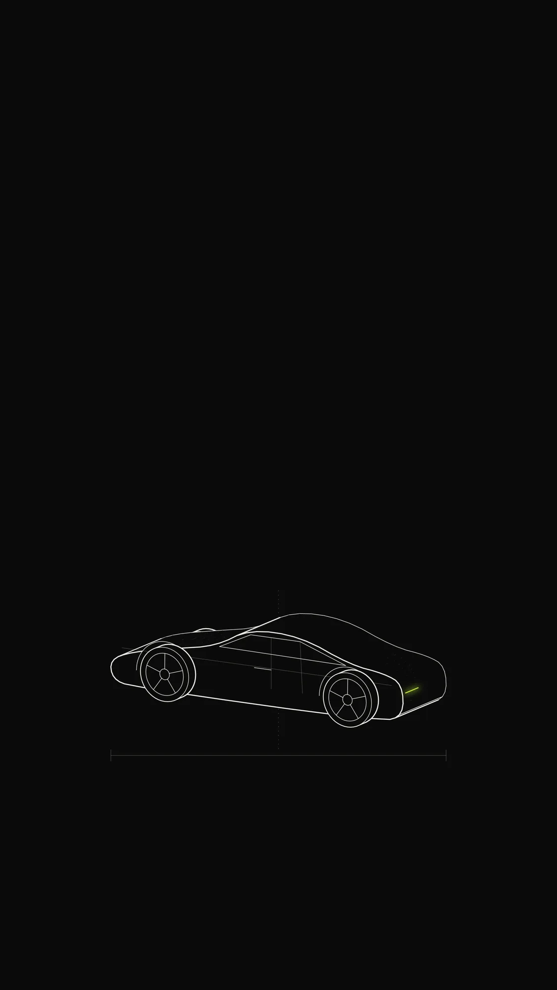 Sports Coupe Outline: A generic low sports coupe in rear three-quarter view with extruded body, wheel arches and a lime tail light.
