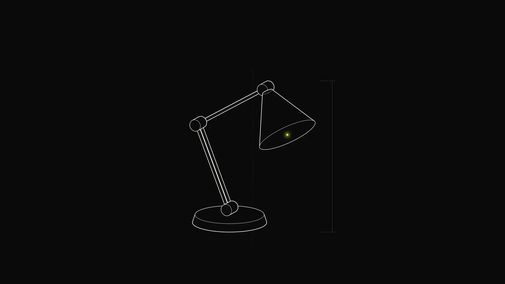 Articulated Desk Lamp Outline: An articulated desk lamp with parallel arms, round joints and a conical shade holding a lime bulb.