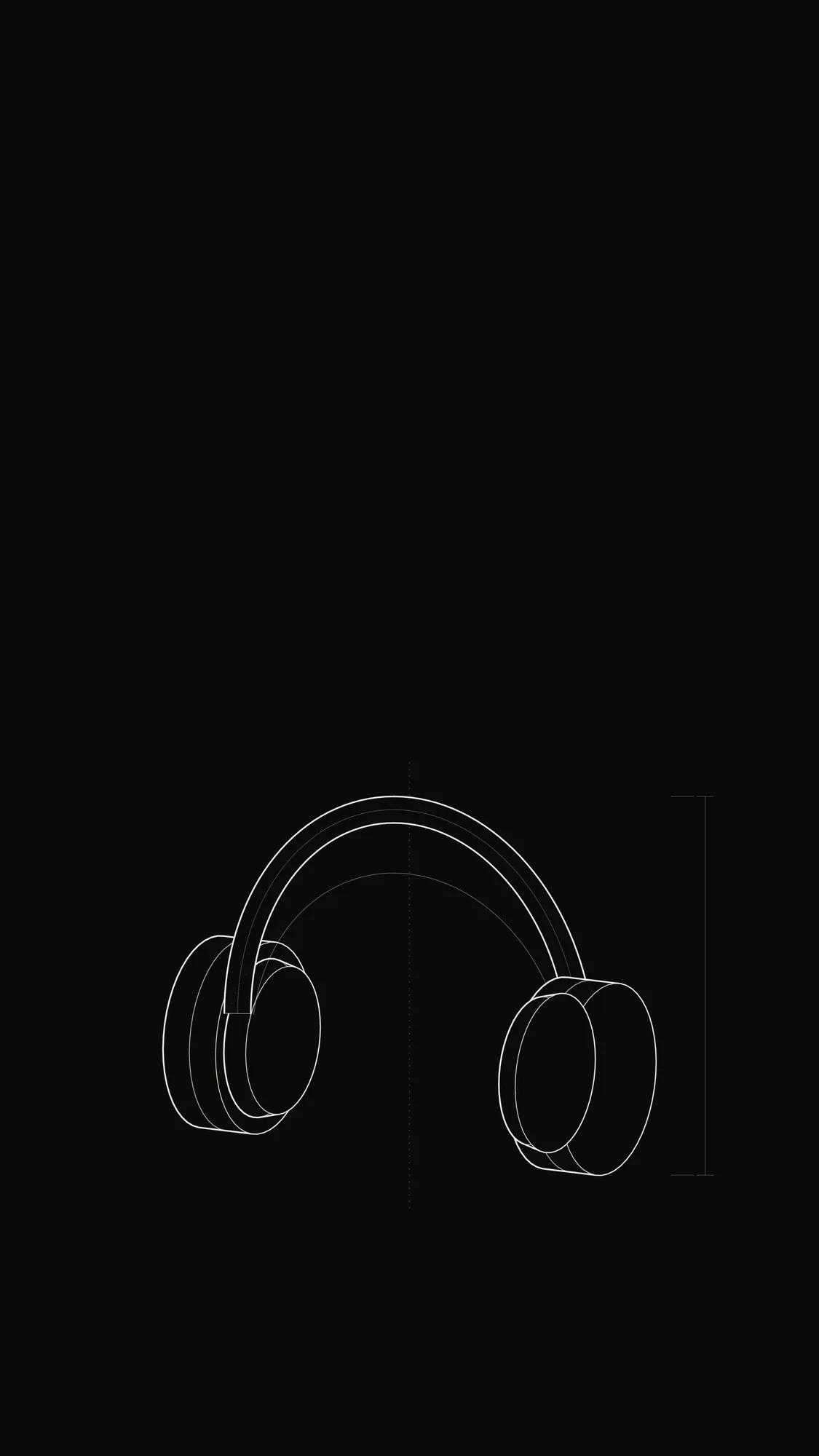 Headphones Outline: Over-ear headphones with a tubular headband and cylindrical cups drawn with solid occlusion.