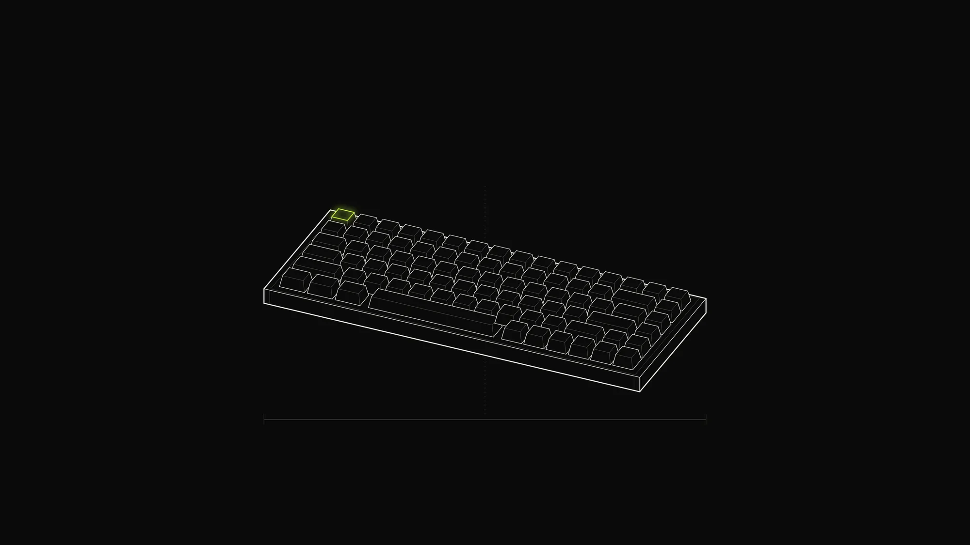 Mechanical Keyboard Outline: A 75-percent mechanical keyboard in perspective, every keycap drawn as a tapered solid with a lime Esc key.