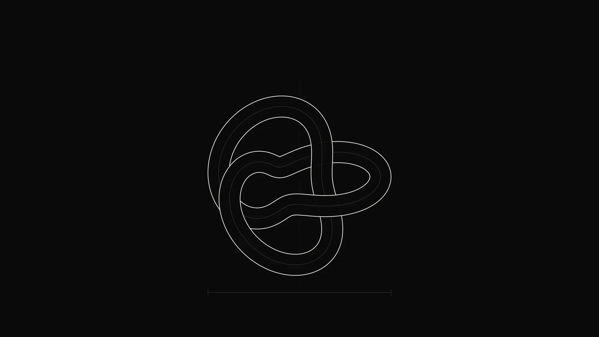 Torus Knot Outline: A trefoil torus knot rendered as an interwoven tube with hidden-line crossings and centreline guides.