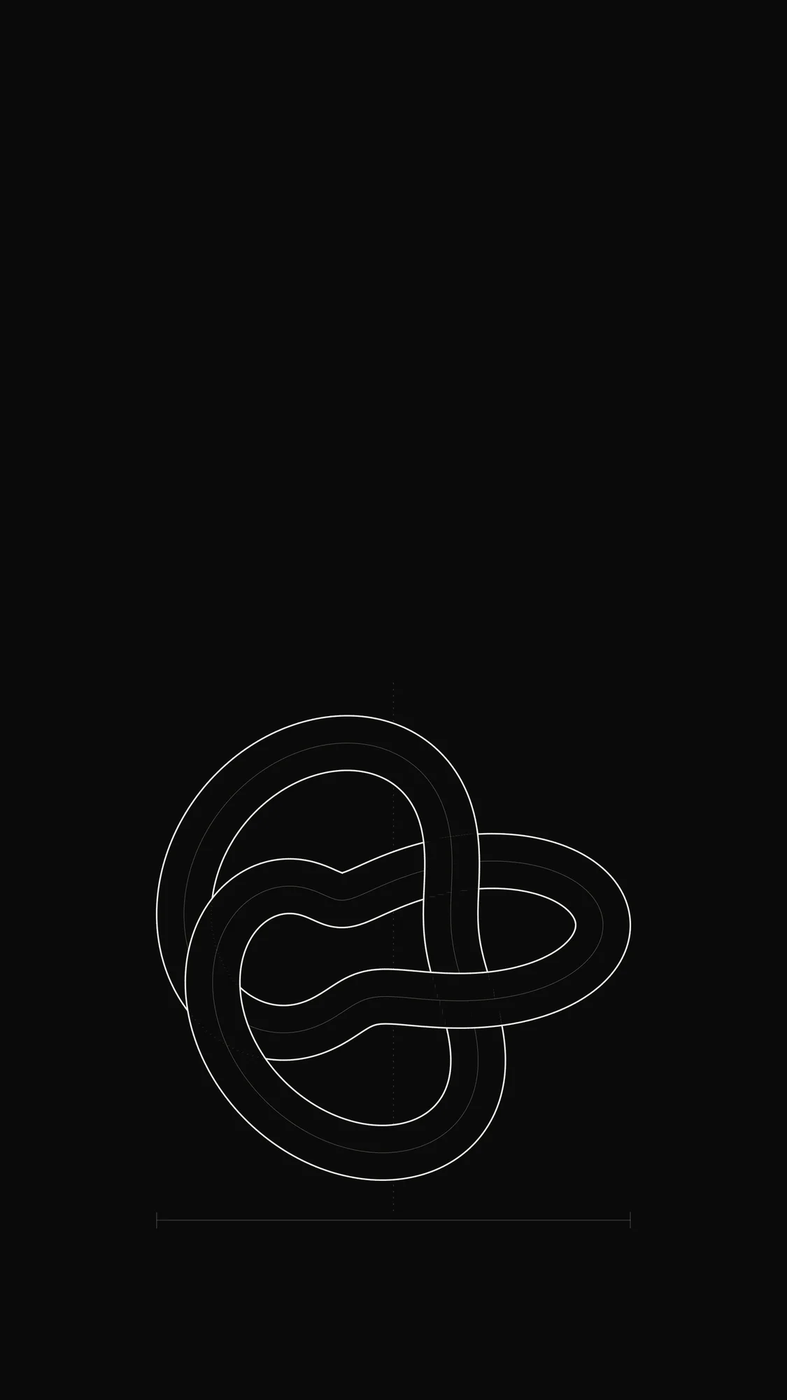 Torus Knot Outline: A trefoil torus knot rendered as an interwoven tube with hidden-line crossings and centreline guides.
