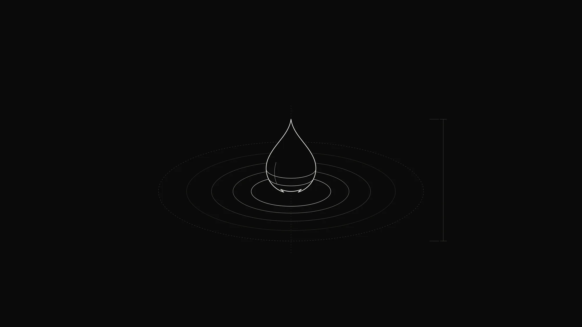 Mercury Droplet Outline: A liquid-metal droplet touching a surface with four concentric ripple rings fading outward.