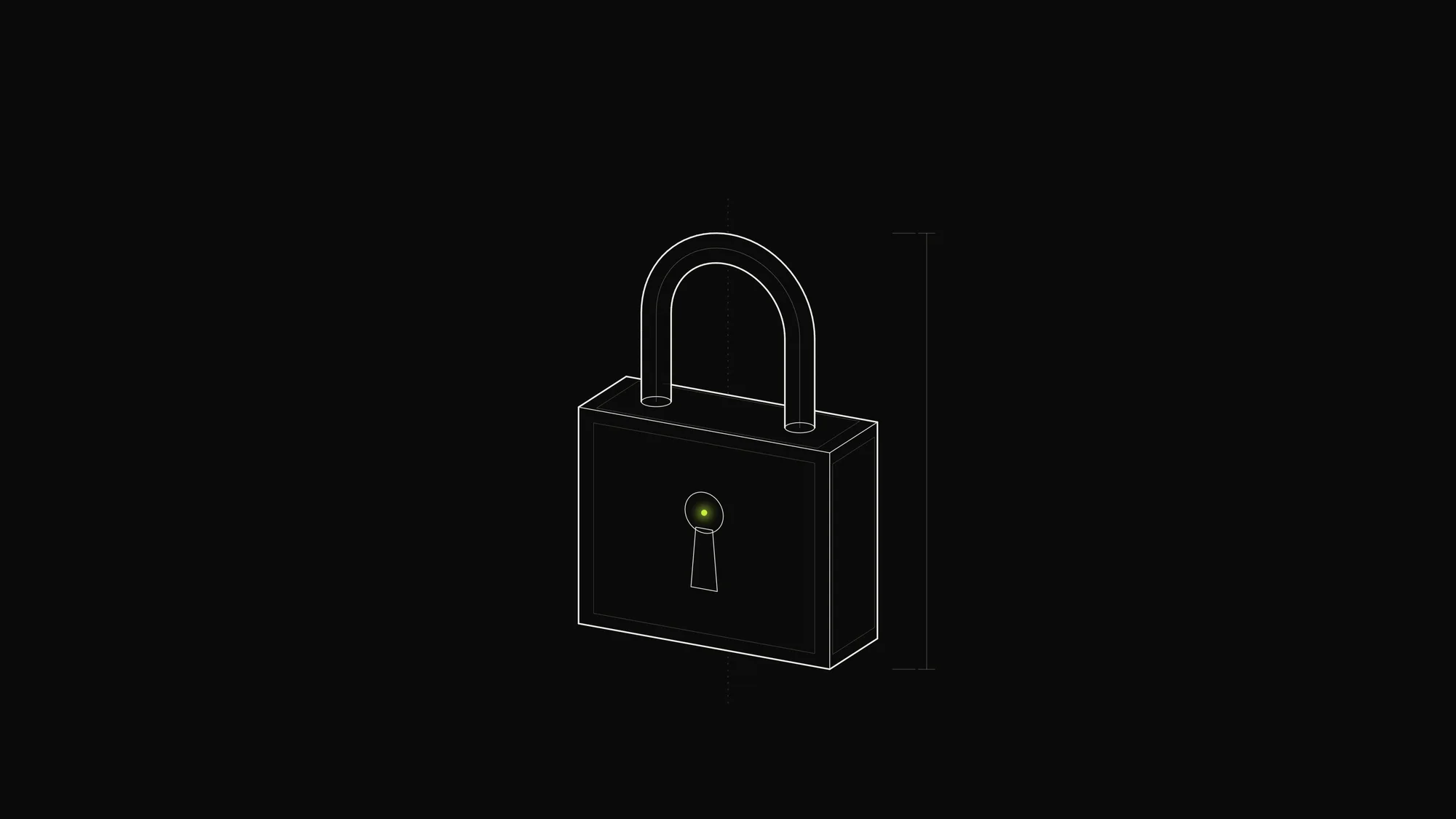 Padlock Outline: A padlock with inset body faces, tubular shackle and a keyhole holding a lime point.