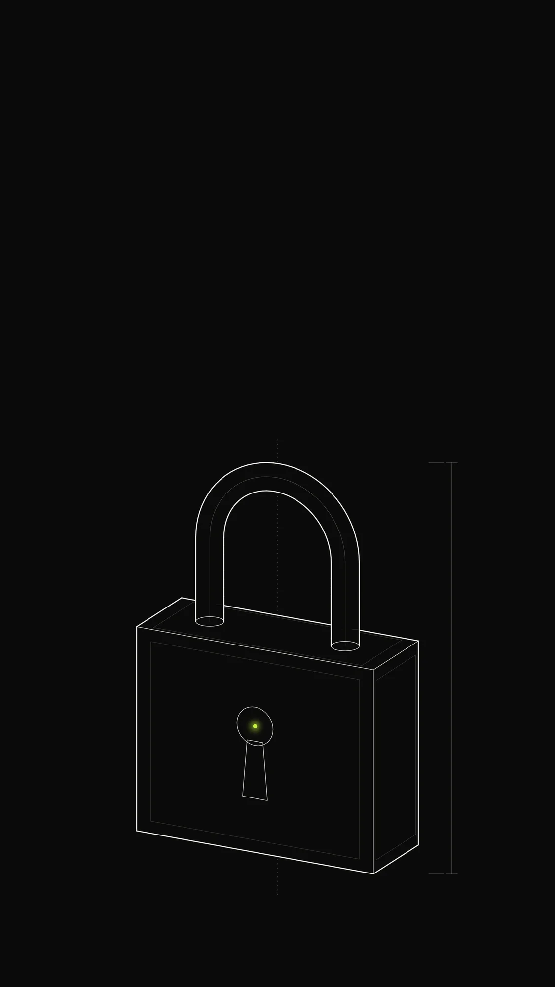 Padlock Outline: A padlock with inset body faces, tubular shackle and a keyhole holding a lime point.