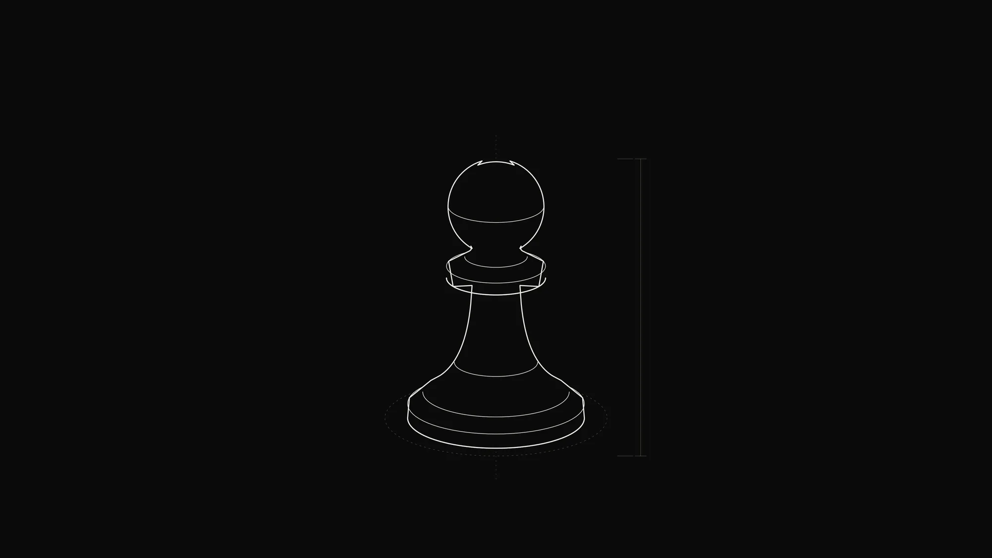 Chess Pawn Outline: A lathe-turned chess pawn drawn as clean 3D outline rings on a near-black field.