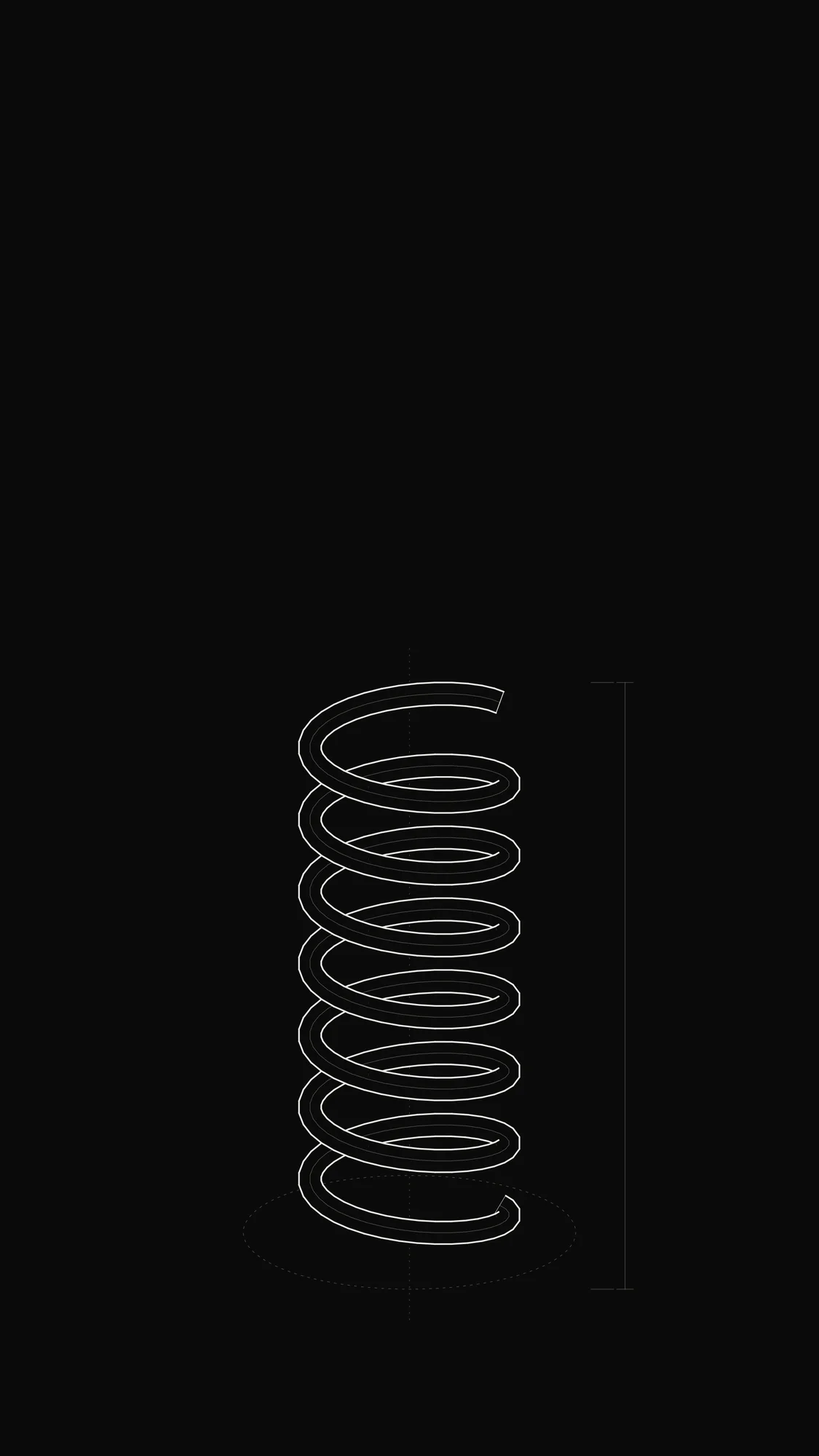 Coil Spring Outline: A seven-turn helical coil spring drawn as a tube with overlap-correct hidden lines.
