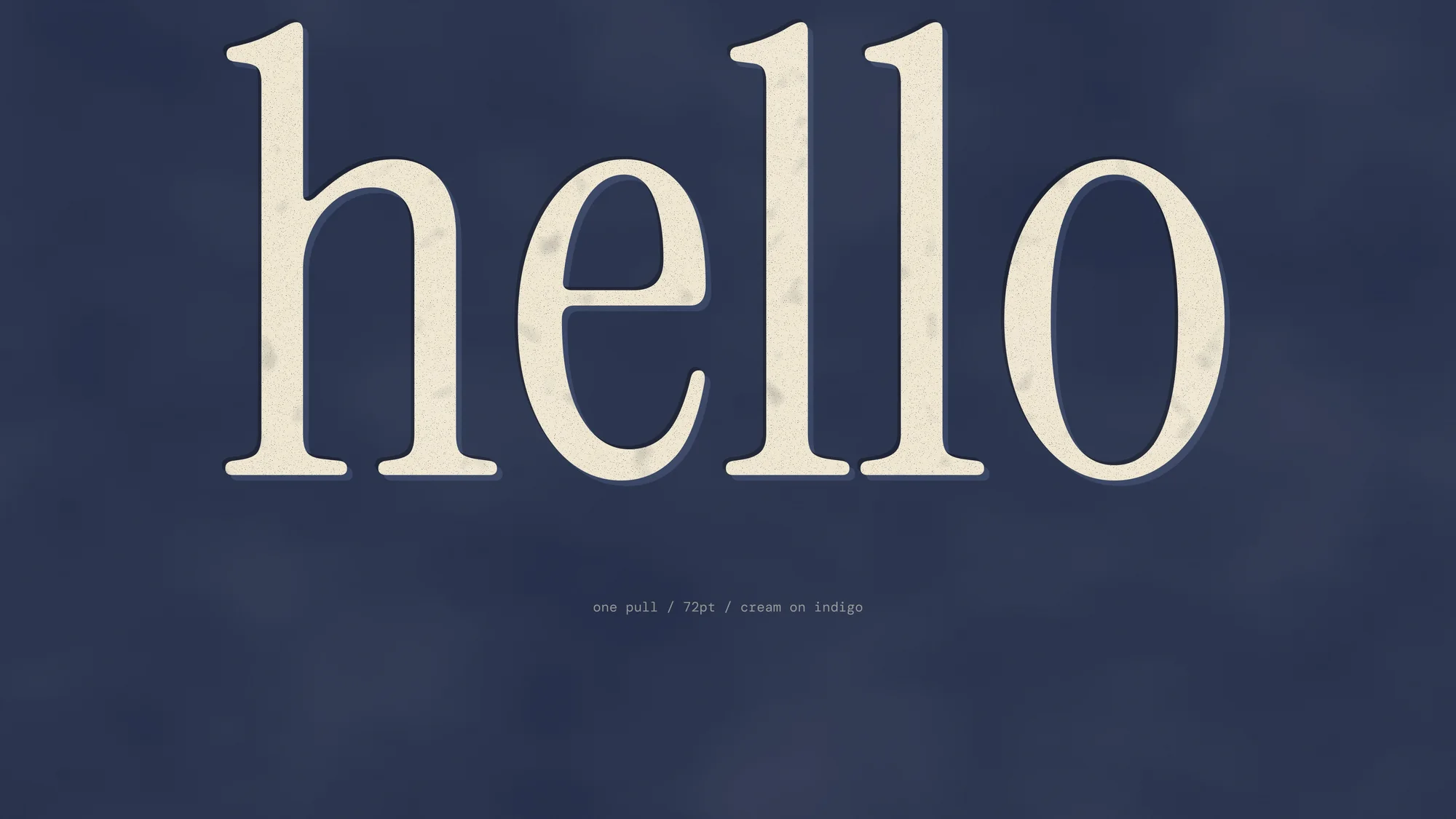Hello, Letterpress (desktop): A letterpress hello with ink texture and a deep impression on indigo paper.